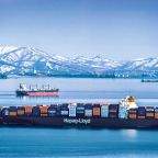 Nakhodka. Russia - March 06, 2015: Container ship company Hapag-Lloyd on the roads of the port Vostochny.; Shutterstock ID 425380015